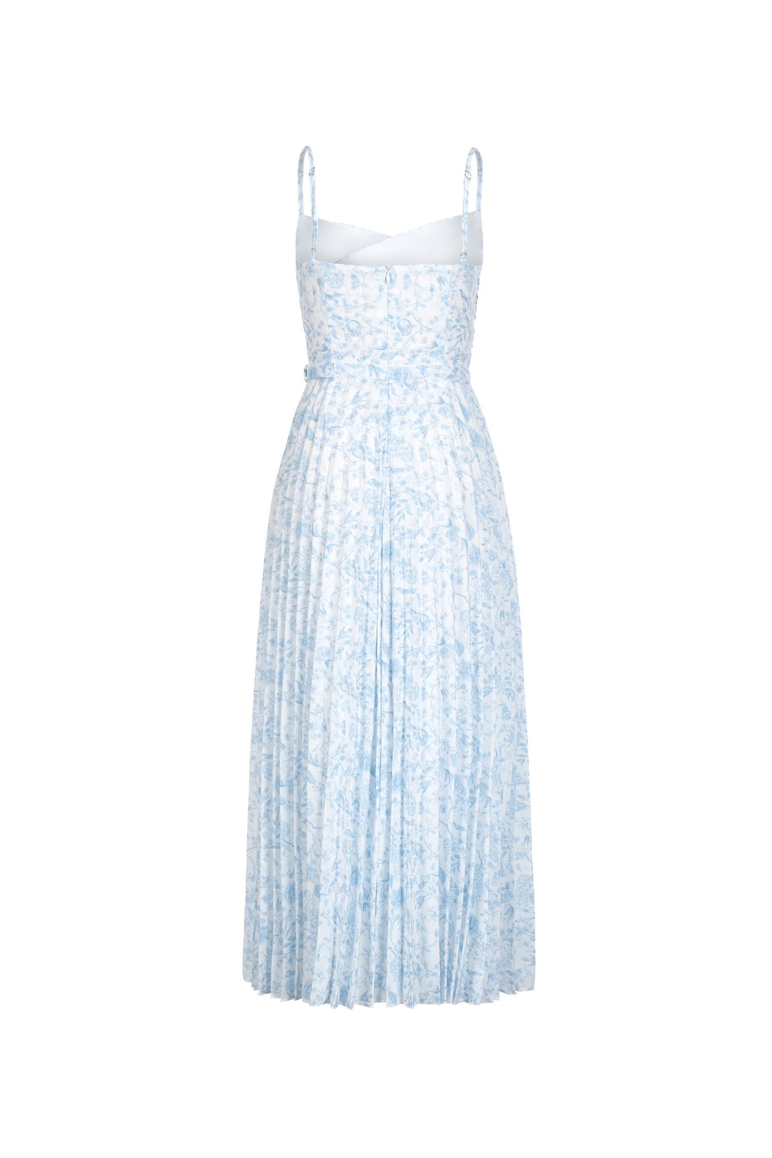 Eden Pleated Maxi Dress in Soft Blue Toile de Jouy