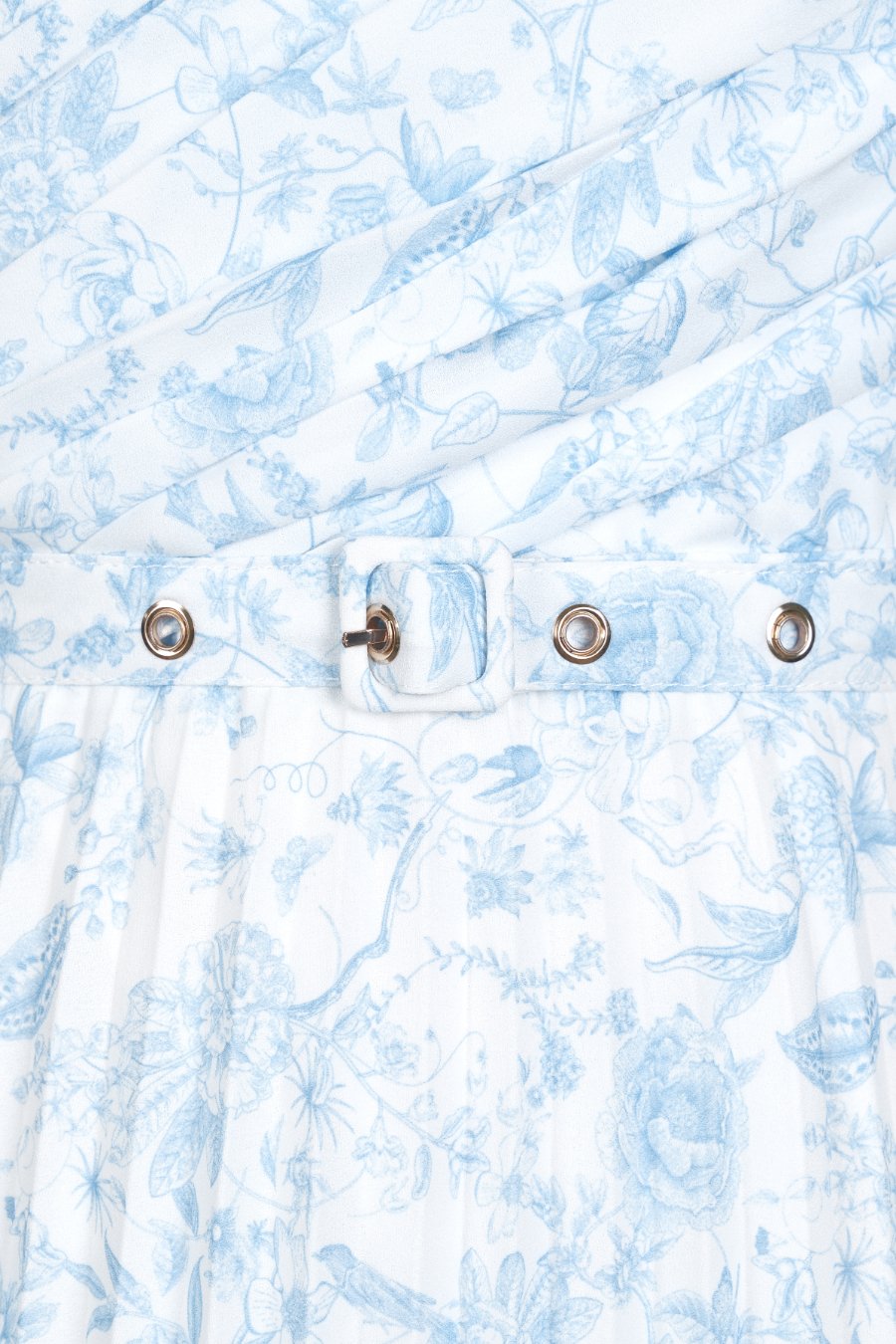 Eden Pleated Maxi Dress in Soft Blue Toile de Jouy