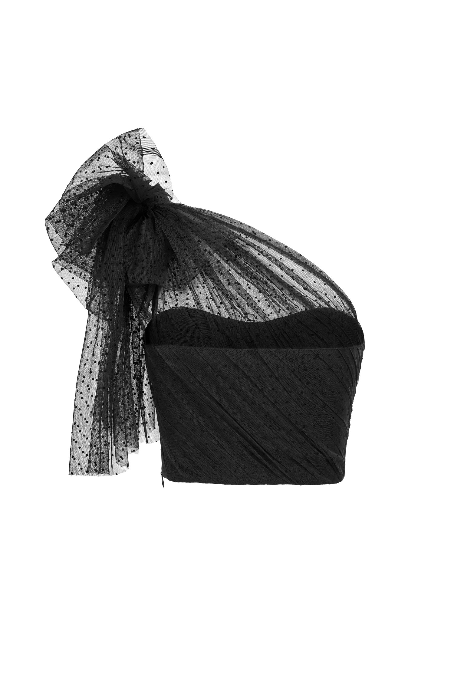 Ember Tulle Detachable Bow Toga Cropped Top in Classic Black