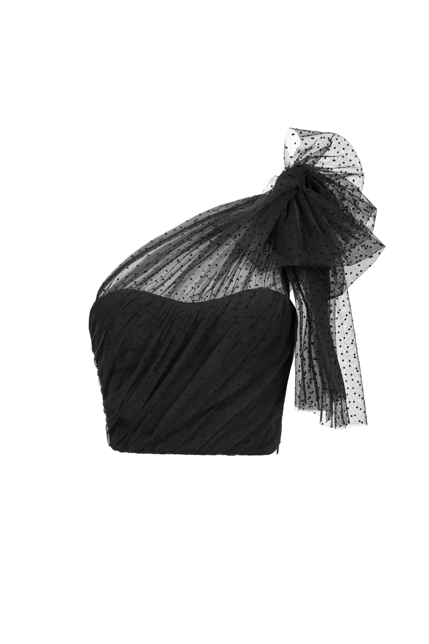 Ember Tulle Detachable Bow Toga Cropped Top in Classic Black