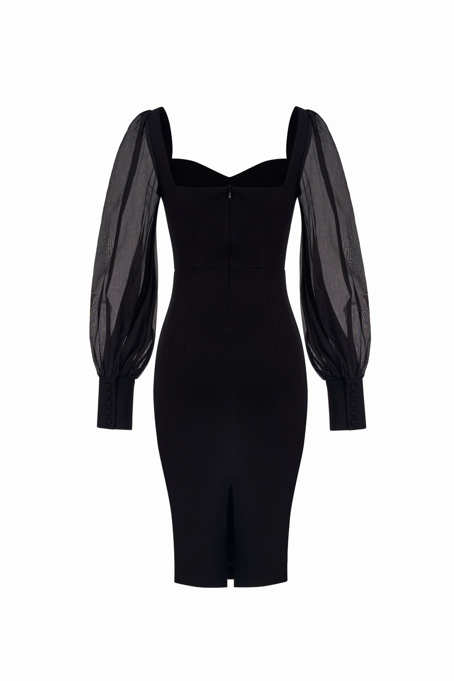 Felicity Sweetheart Organza Sleeves Pencil Dress in Classic Black