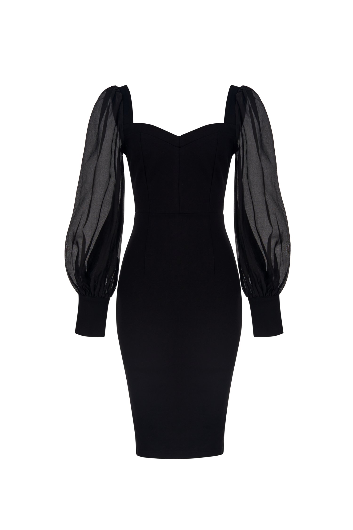 Felicity Sweetheart Organza Sleeves Pencil Dress in Classic Black