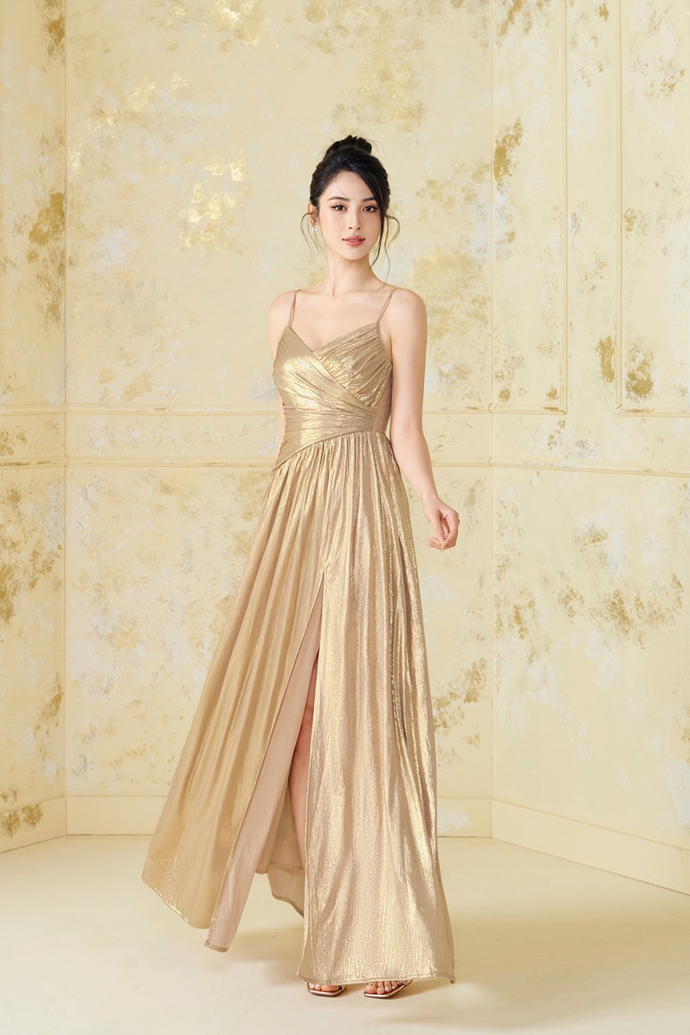 Harmony Wrap Maxi Dress in Glamour Gold