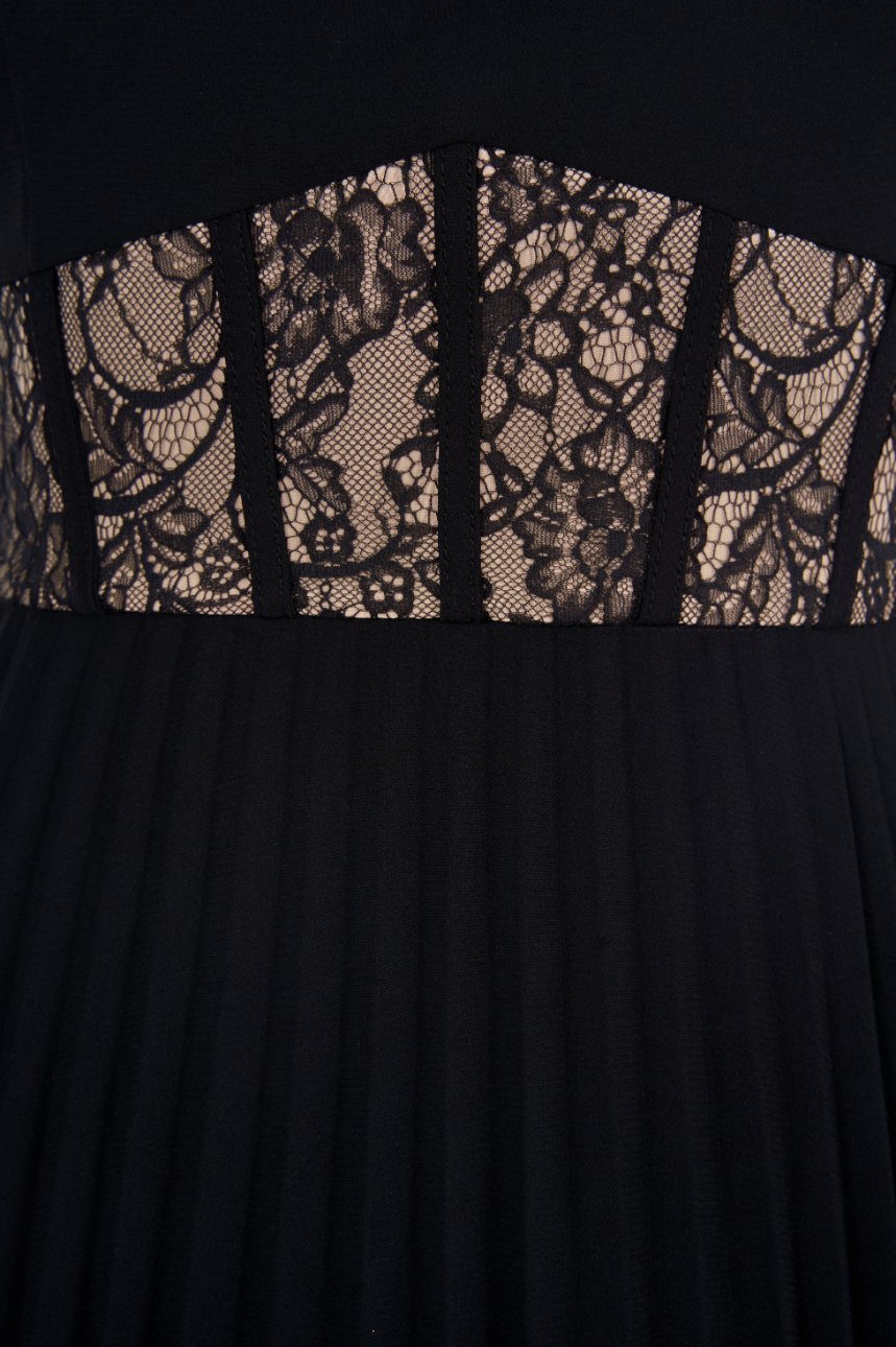 Hope Padded Ribbon Straps Pleated Maxi Dress In Classic Black