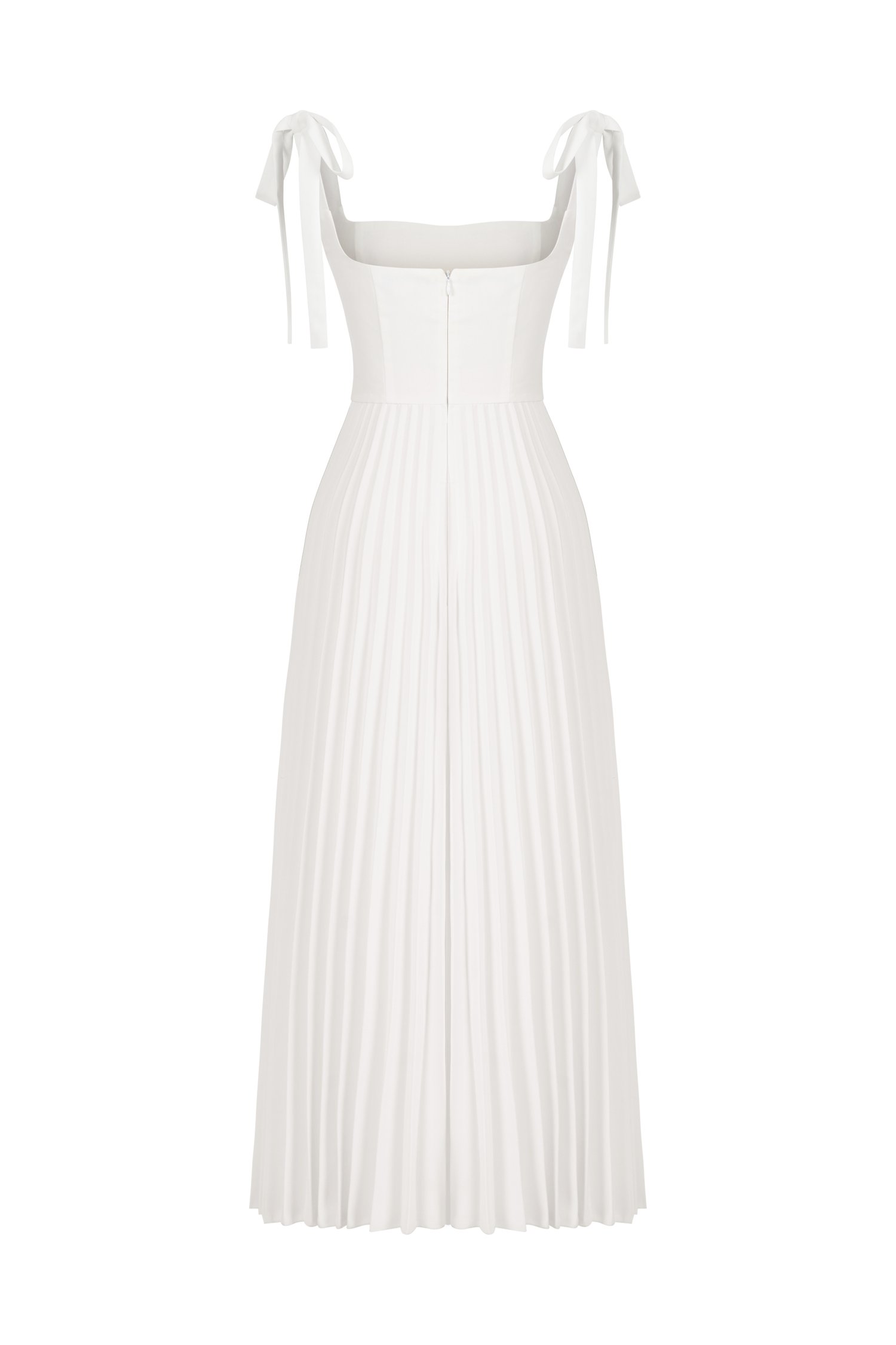 Hope Padded Ribbon Straps Pleated Maxi Dress In Iconic White