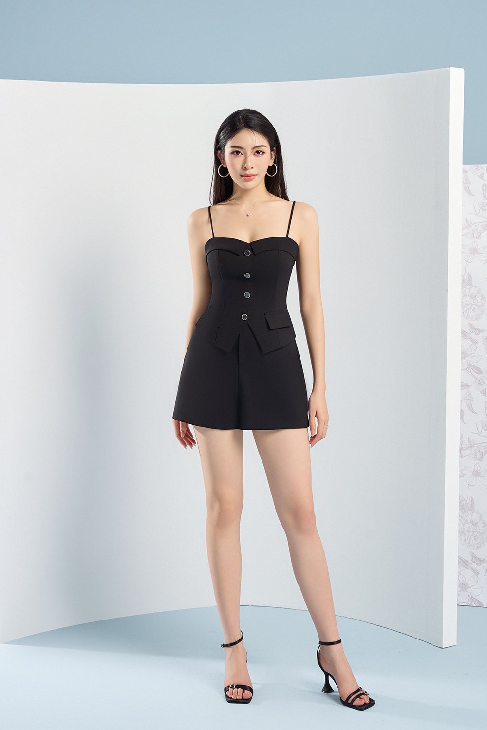 Ketra Tailored Strappy Vest Top in Classic Black