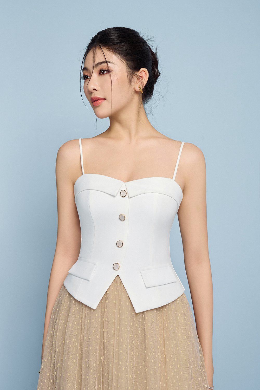 Ketra Tailored Strappy Vest Top in Iconic White