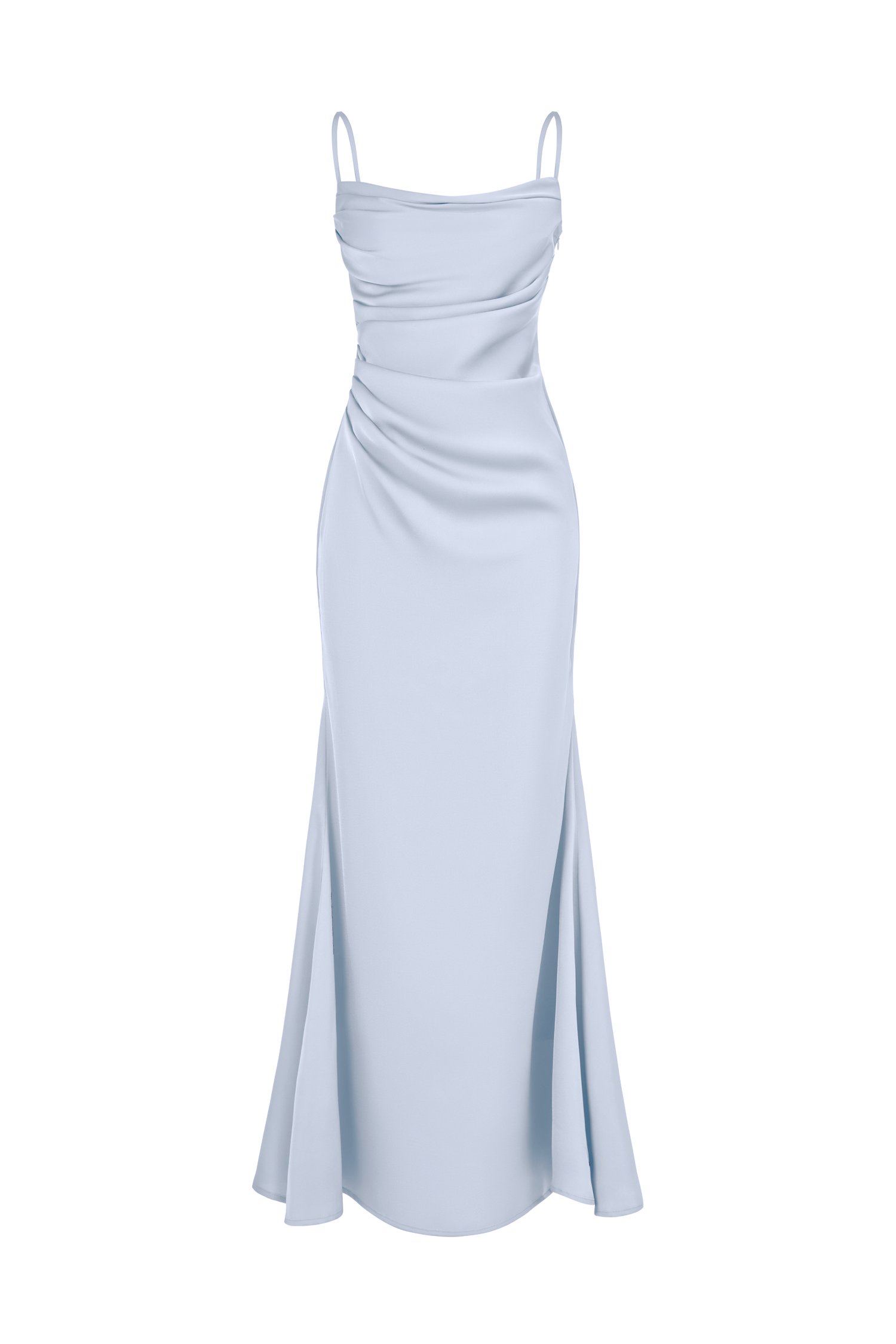Krystelle Silky Satin Padded Maxi Dress in Icy Blue