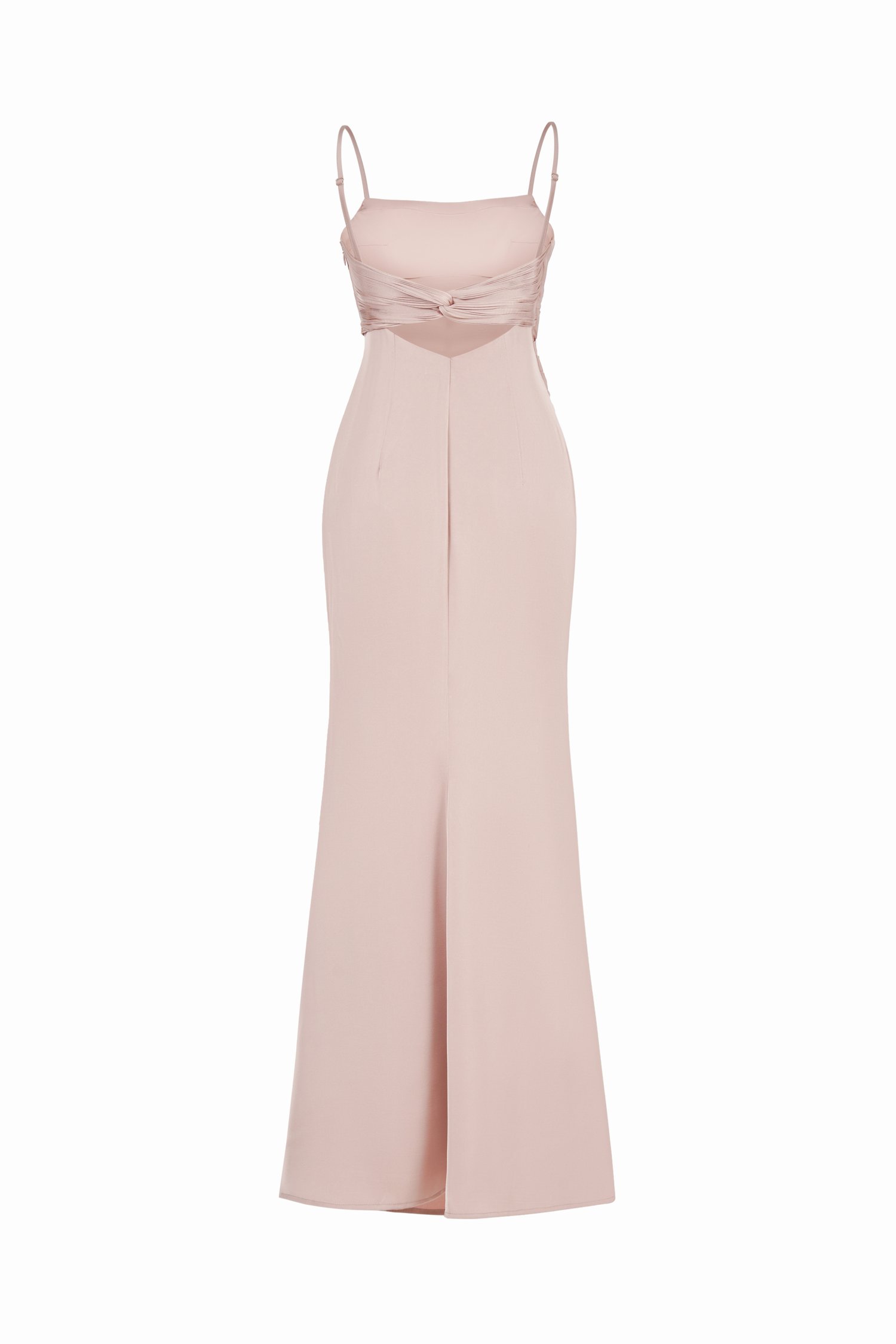 Krystelle Silky Satin Padded Maxi Dress in Rose Gold Champagne