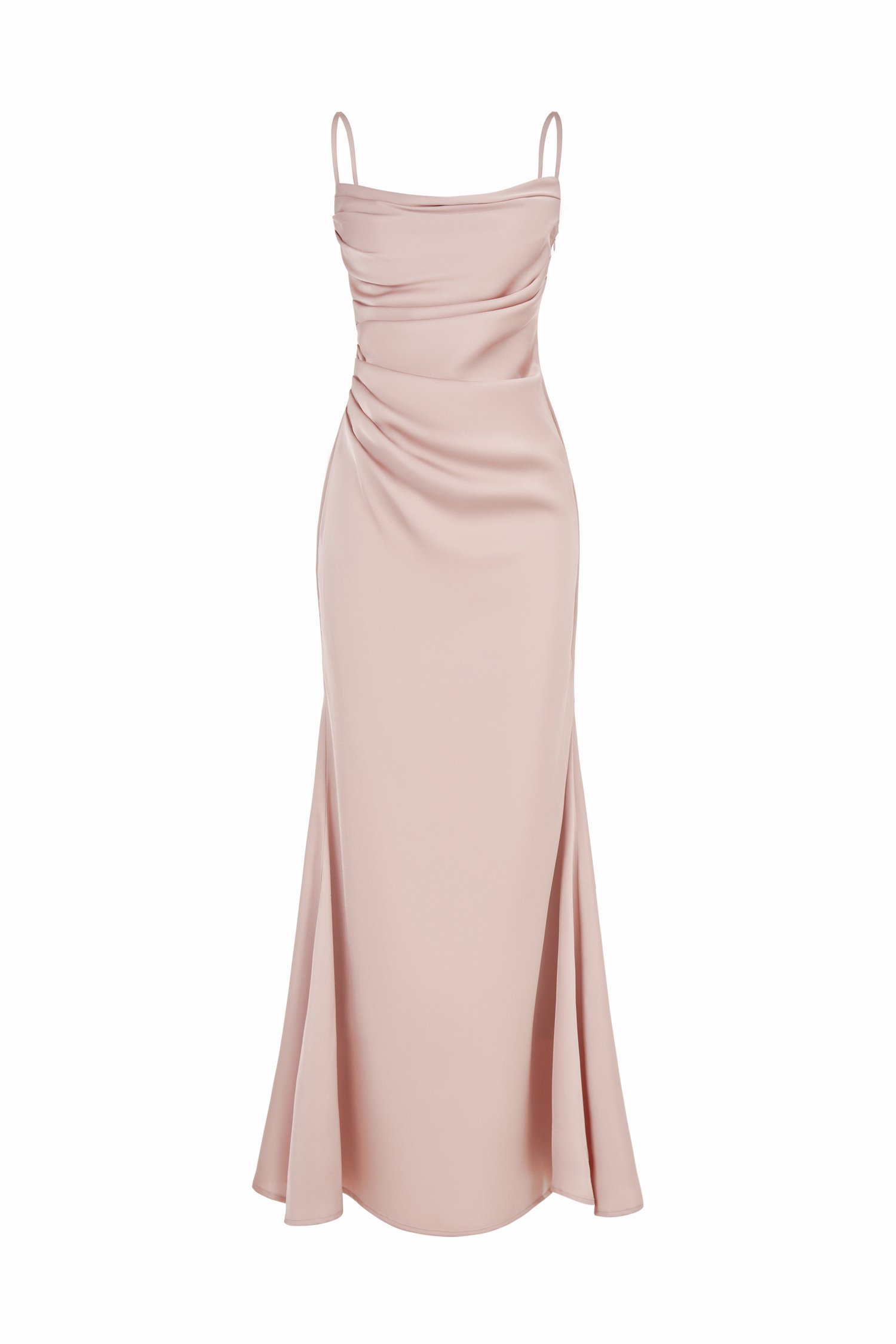 Krystelle Silky Satin Padded Maxi Dress in Rose Gold Champagne