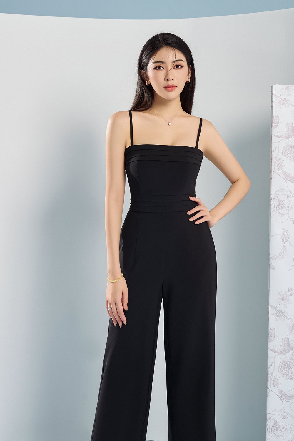 Mya Pleated Jumpsuit in Classic Black