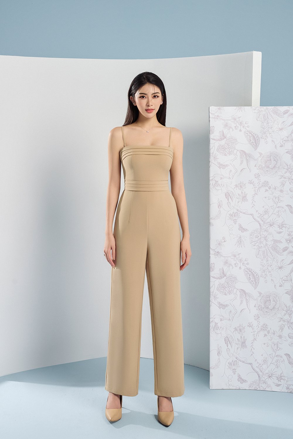Mya Pleated Jumpsuit in Latte