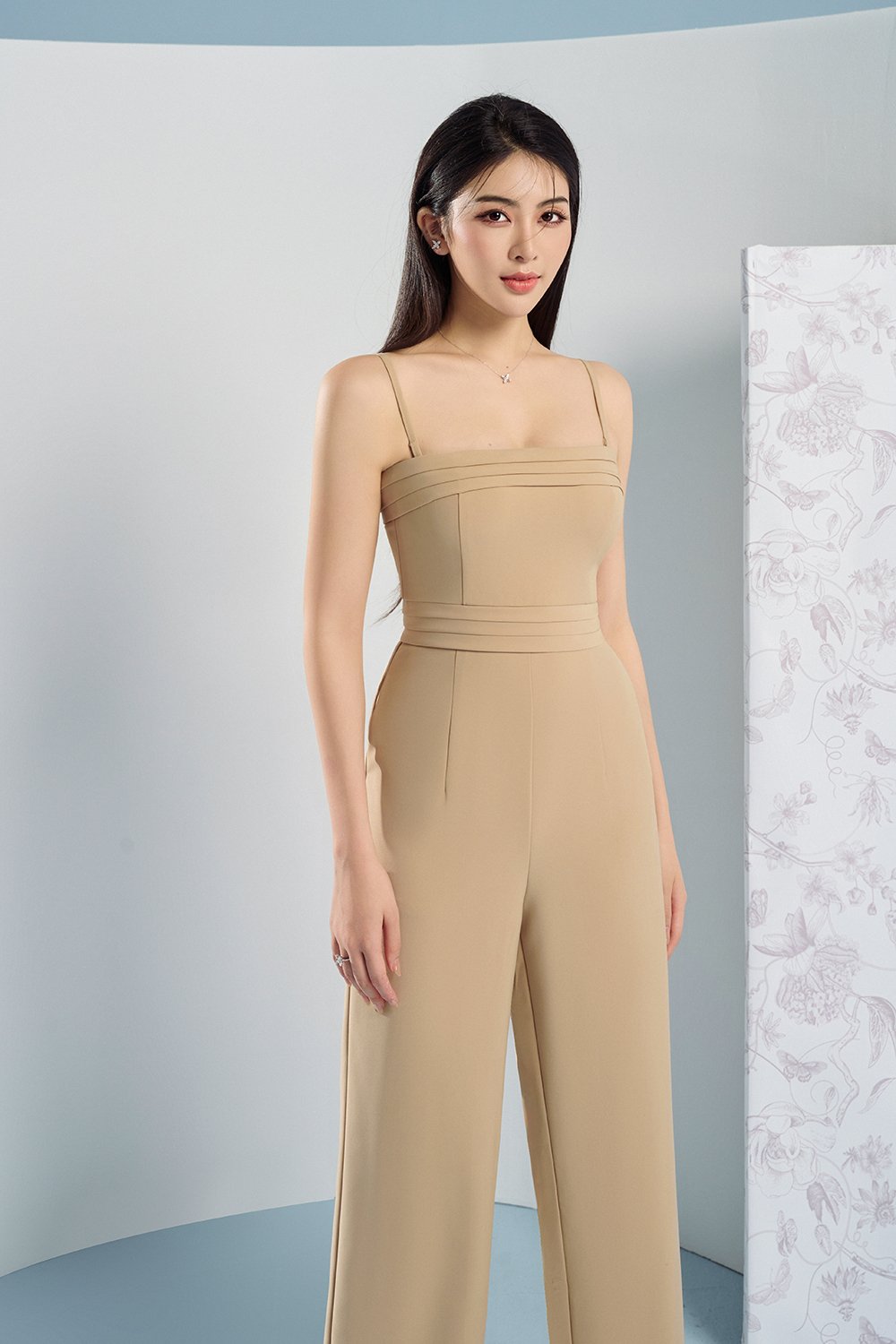 Mya Pleated Jumpsuit in Latte
