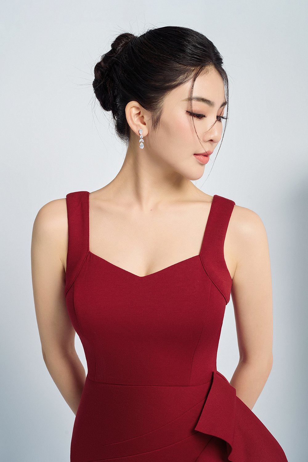 Odessa Asymmetric Origami Dress in Wine Red