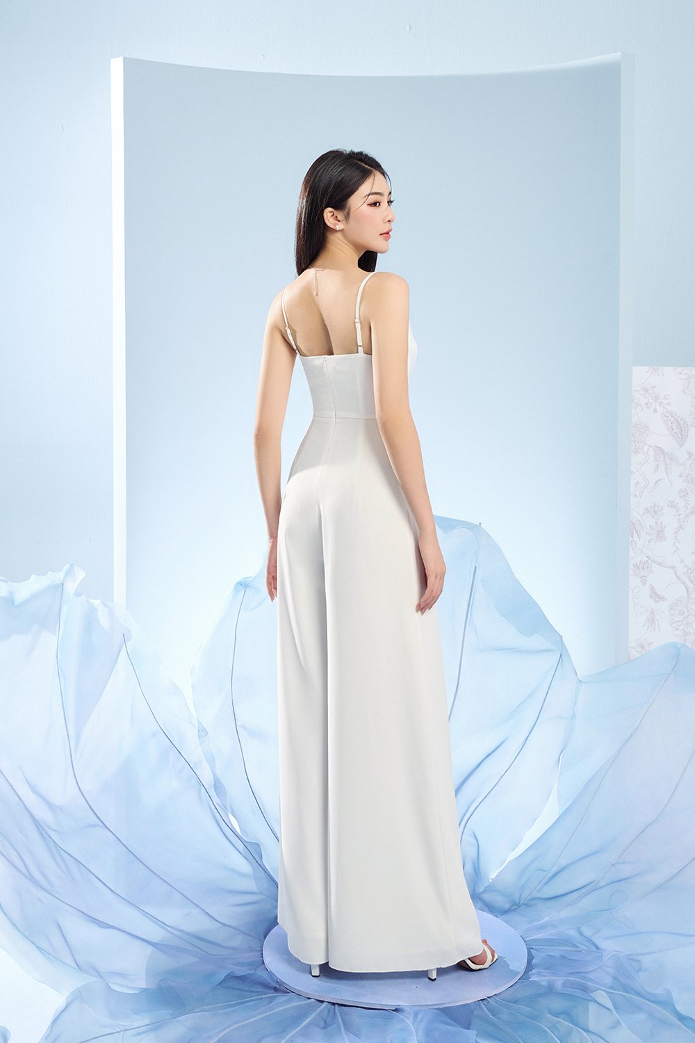 Rhys Cowl Neck Lace Jumpsuit in Iconic White