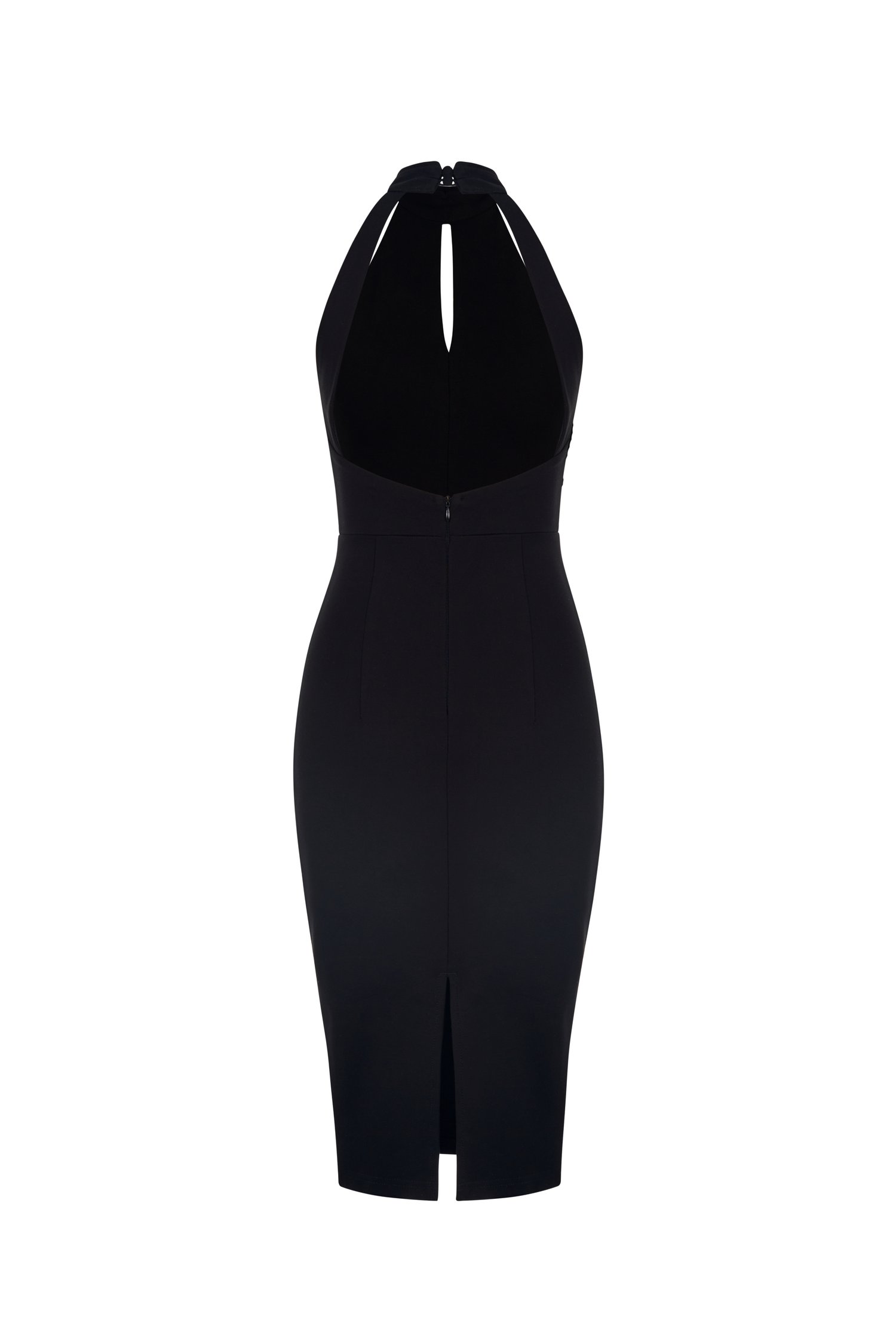 Sonnet Halterneck Open Back Pearl Pencil Dress in Classic Black