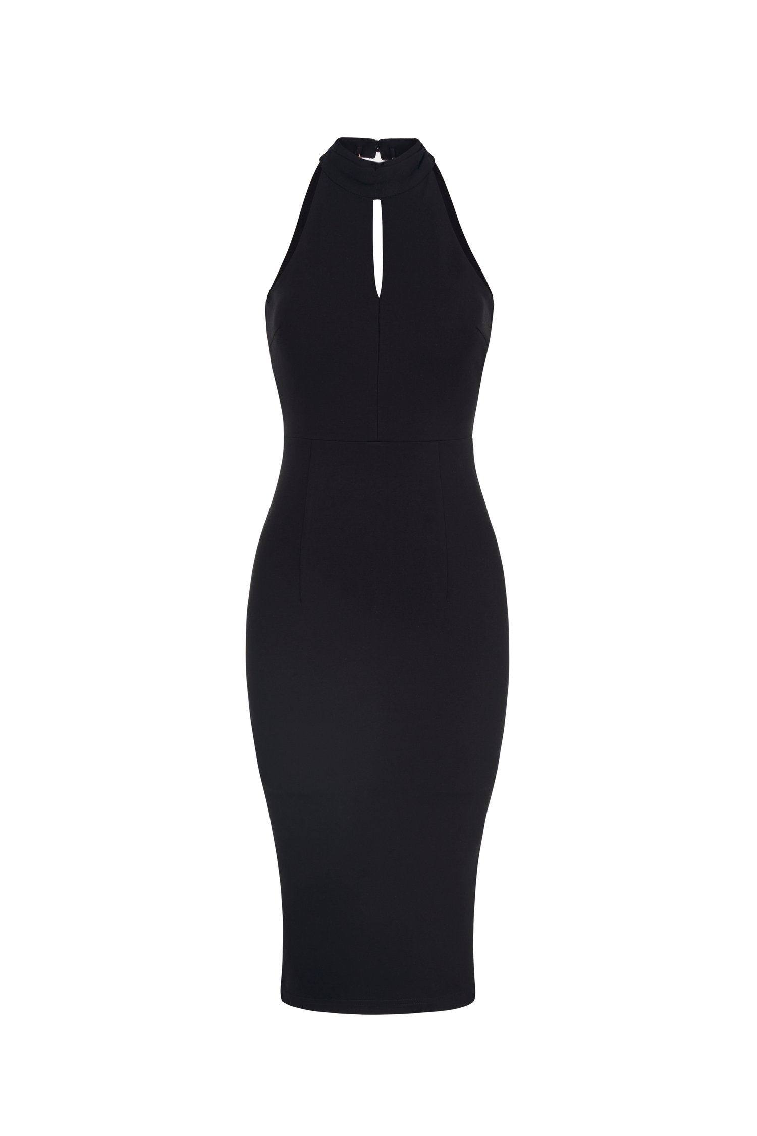 Sonnet Halterneck Open Back Pearl Pencil Dress in Classic Black