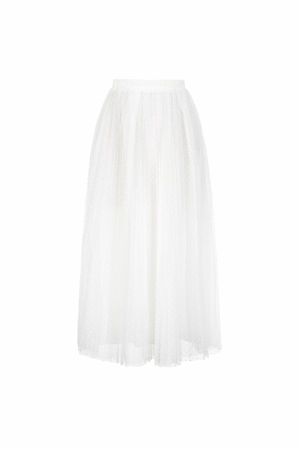 Averie Tulle Pleated Midi Skirt in Iconic White