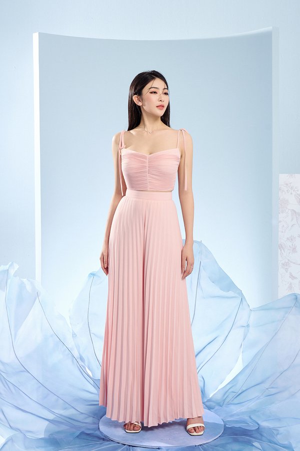 Callie Pleated High Waisted Pants in Teacup Rose