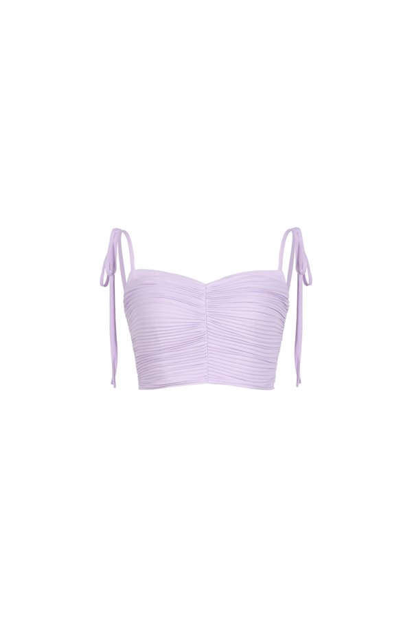 Callie Pleated Spaghetti Ribbon Straps Cropped Top in Lilac