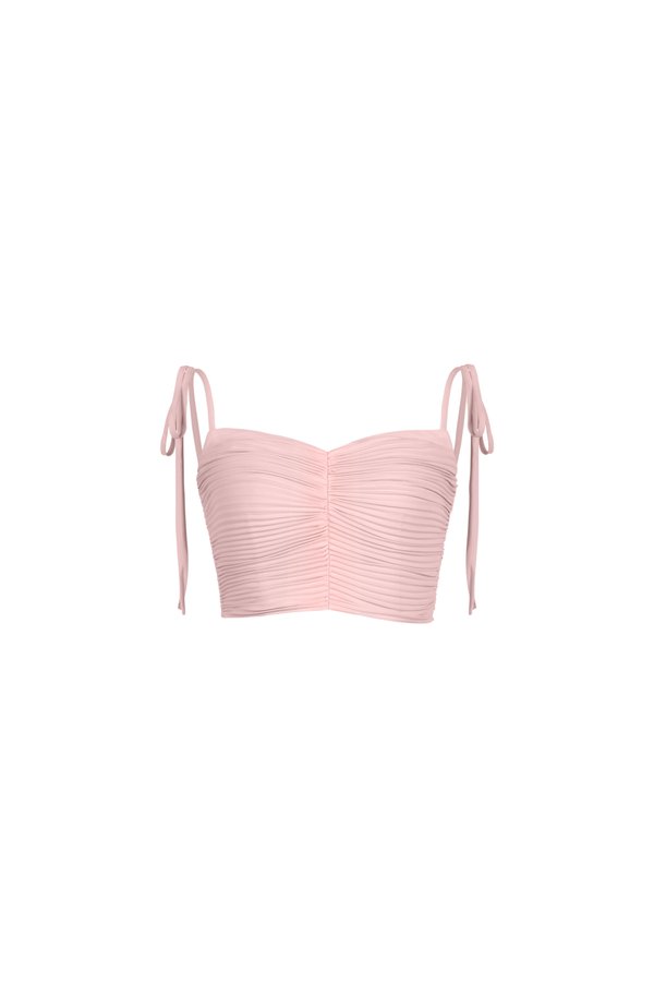 Callie Pleated Spaghetti Ribbon Straps Cropped Top in Teacup Rose
