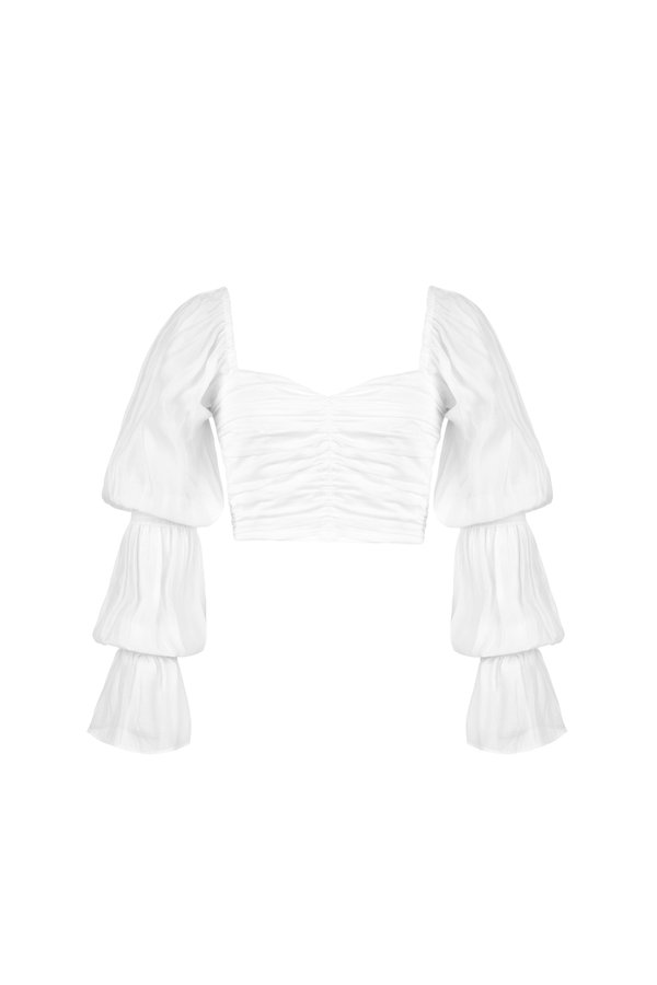 Cléore Sweetheart Puffy Sleeves Blouson in Iconic White