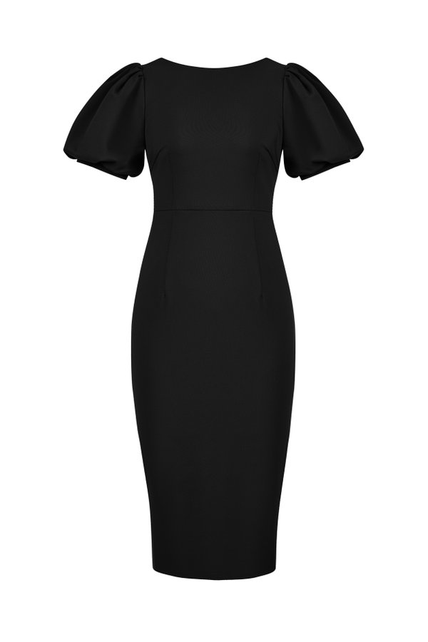 Emery Puffy Sleeves Pencil Dress in Classic Black