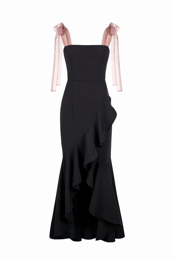 Everlee Movement Mermaid Dress with Organza Ribbon Straps in Classic Black