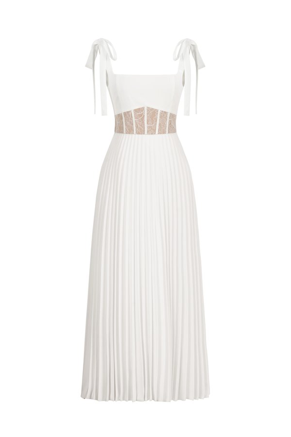 Hope Ribbon Straps Pleated Maxi Dress In Iconic White