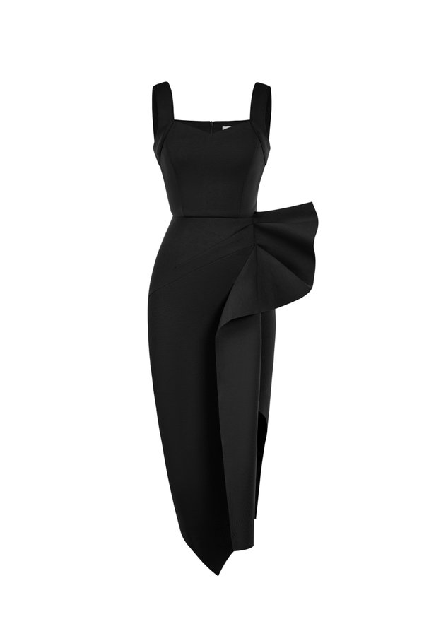 Odessa Asymmetric Origami Dress in Classic Black