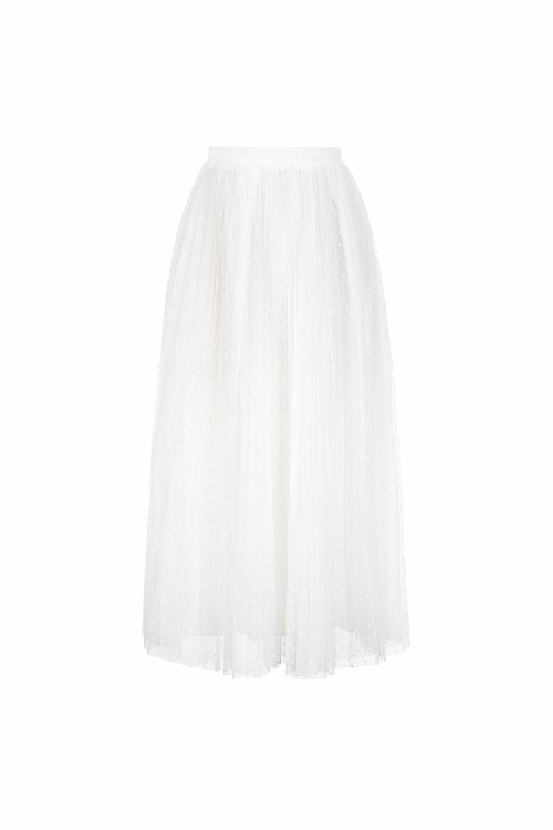 Averie Tulle Pleated Midi Skirt in Iconic White | Chello