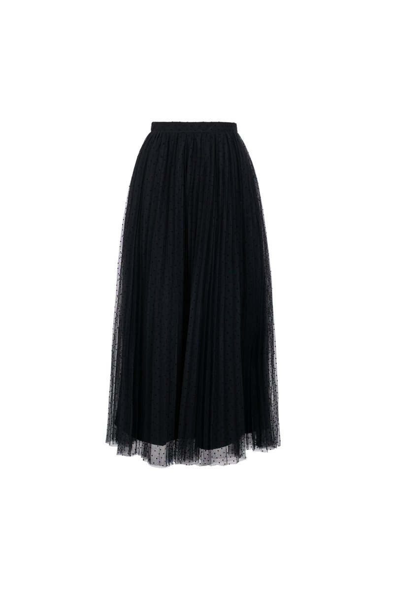 Averie Tulle Pleated Midi Skirt in Classic Black | Chello