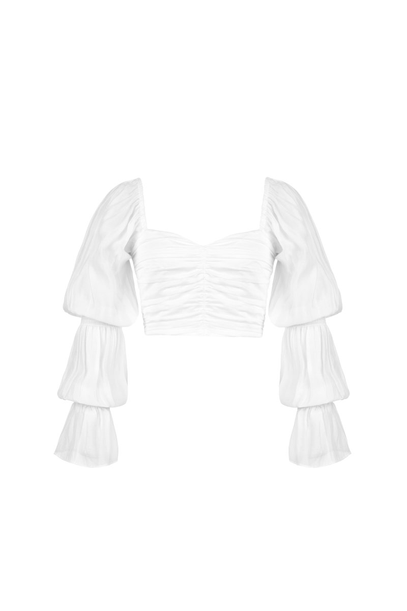 Cléore Sweetheart Puffy Sleeves Blouson in Iconic White | Chello