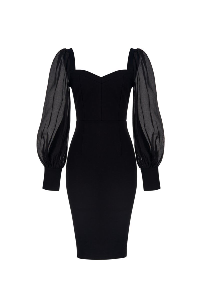 Felicity Sweetheart Organza Sleeves Pencil Dress in Classic Black | Chello