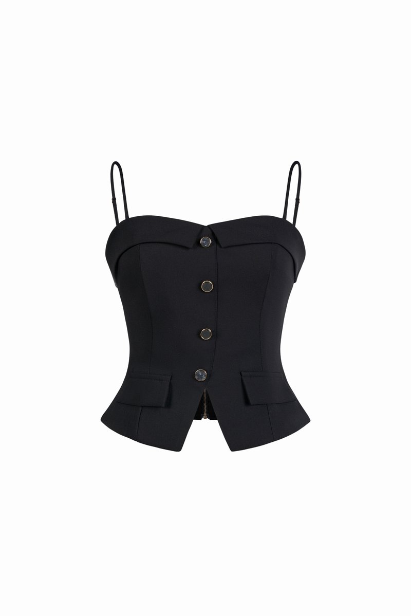 Ketra Tailored Strappy Vest Top in Classic Black | Chello