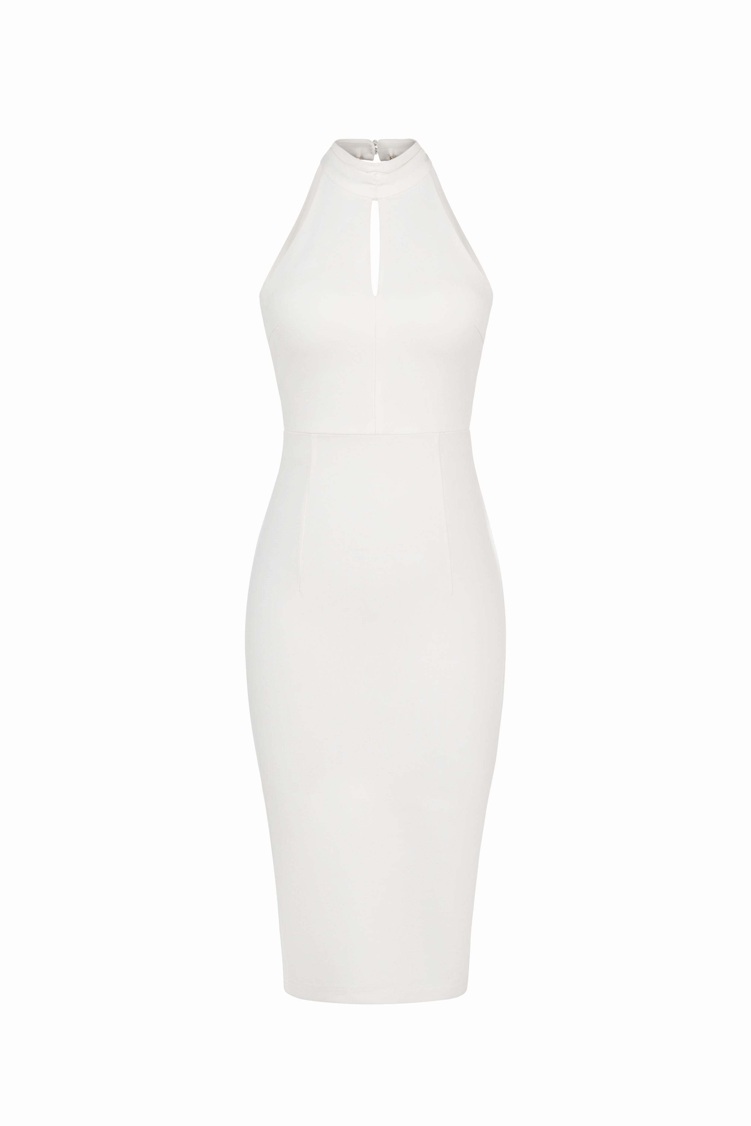 Sonnet Halterneck Open Back Pearl Pencil Dress in Iconic White | Chello