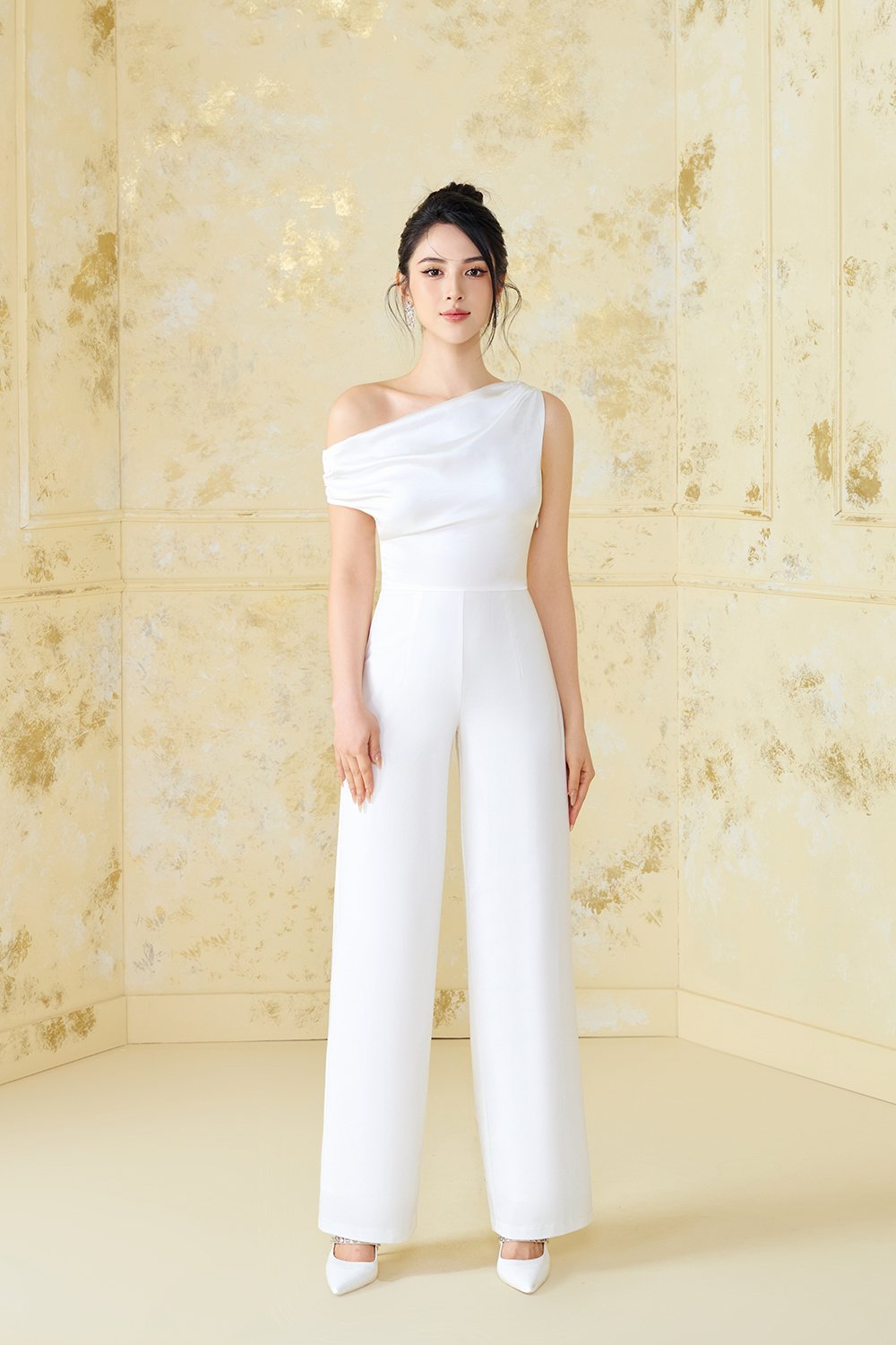 Aimee Drape Asymmetrical Jumpsuit In Iconic White