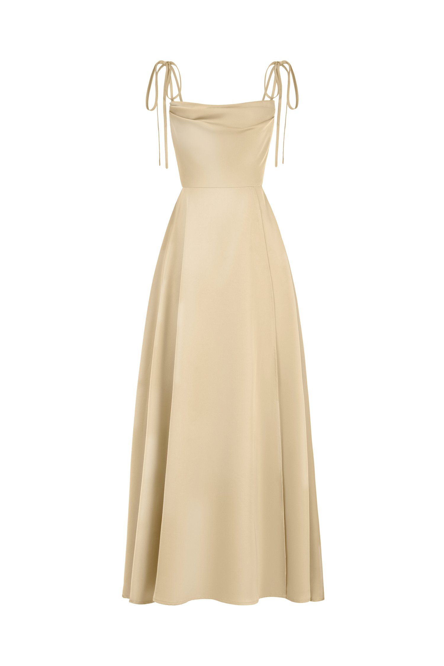 Cassidy Silky Satin Ribbon Strap Maxi Dress in Gold