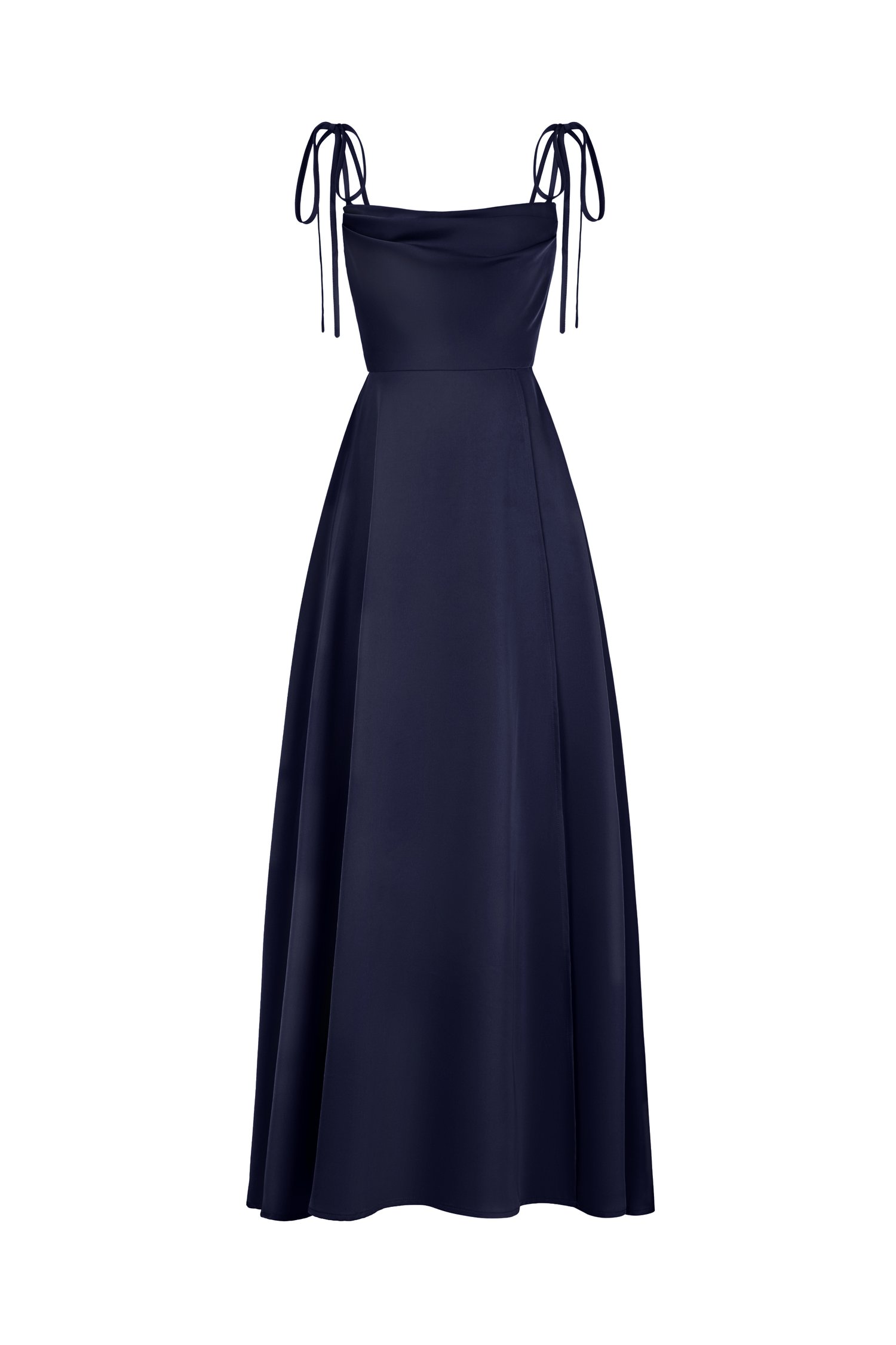Cassidy Silky Satin Ribbon Strap Maxi Dress in Navy Blue