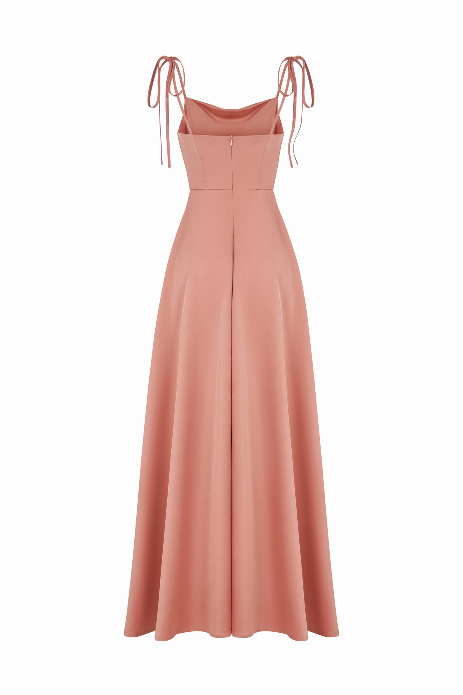 Cassidy Silky Satin Ribbon Strap Maxi Dress in Peach Apricot