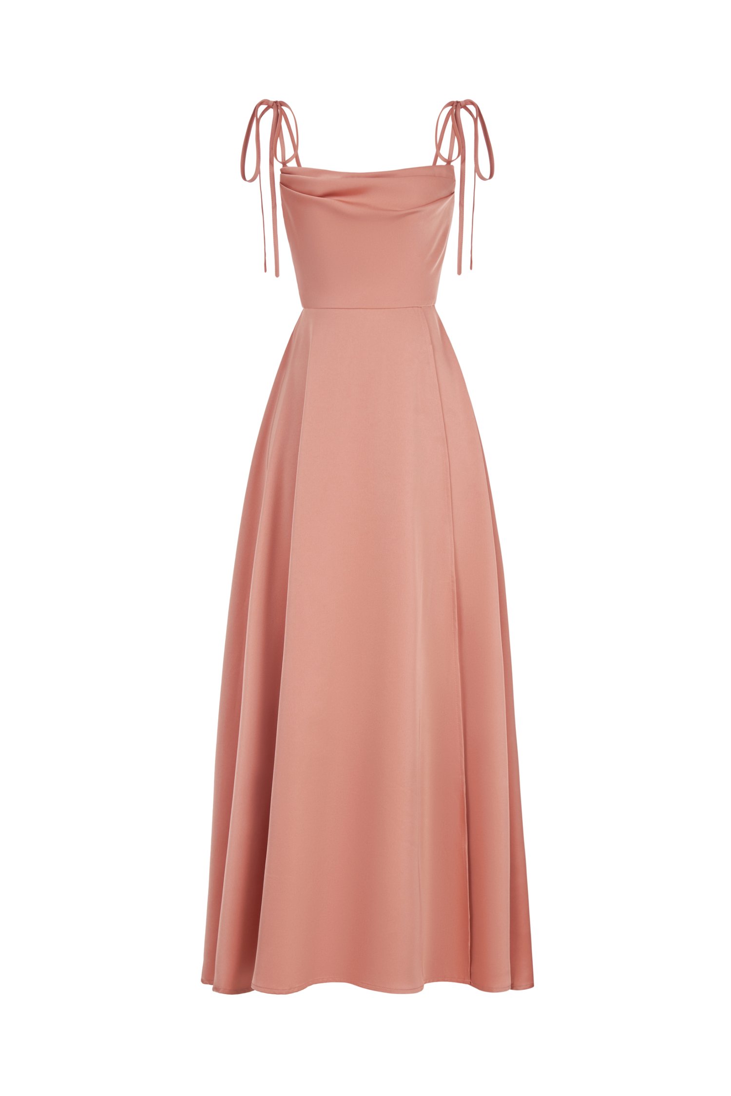 Cassidy Silky Satin Ribbon Strap Maxi Dress in Peach Apricot