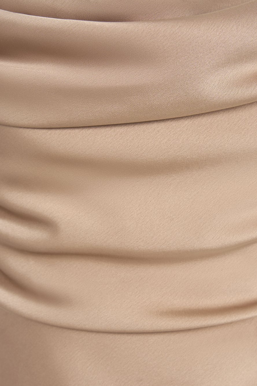 Desiree Asymmetrical Cowl Neck Strappy Ribbon Top in Nude Champagne