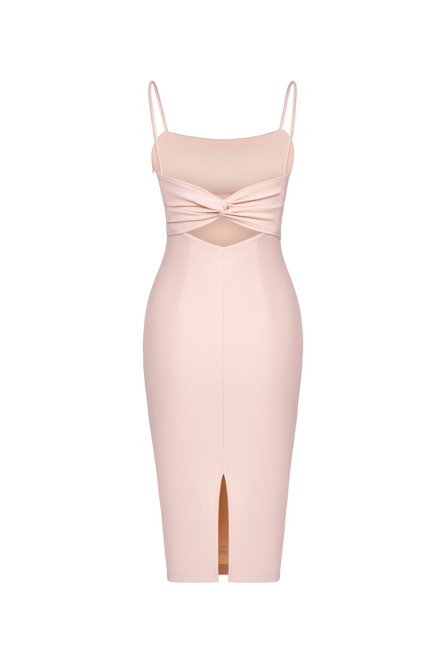 Ellery Padded Twist Back Ruched Dress in Blush Pink