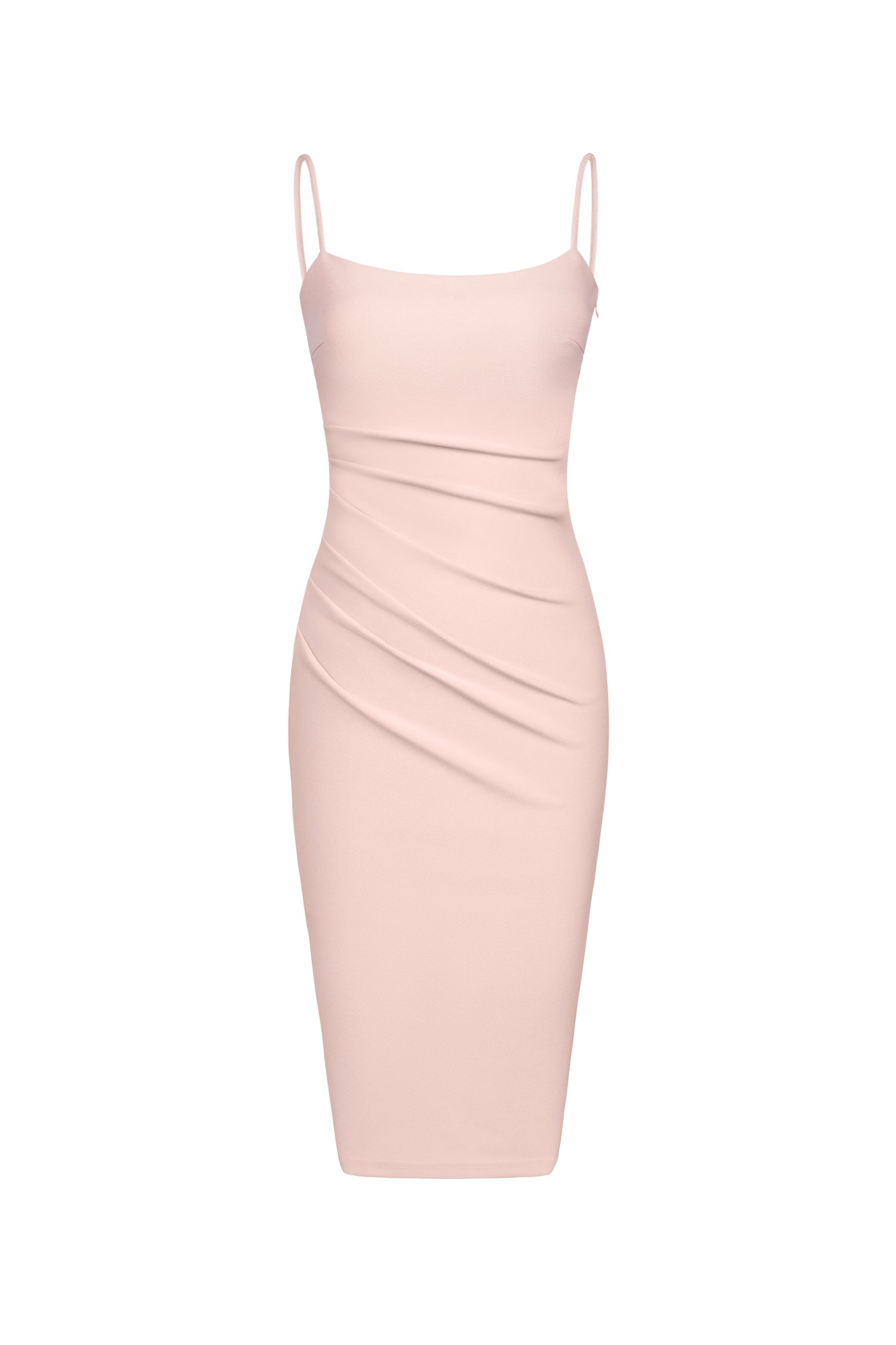 Ellery Padded Twist Back Ruched Dress in Blush Pink