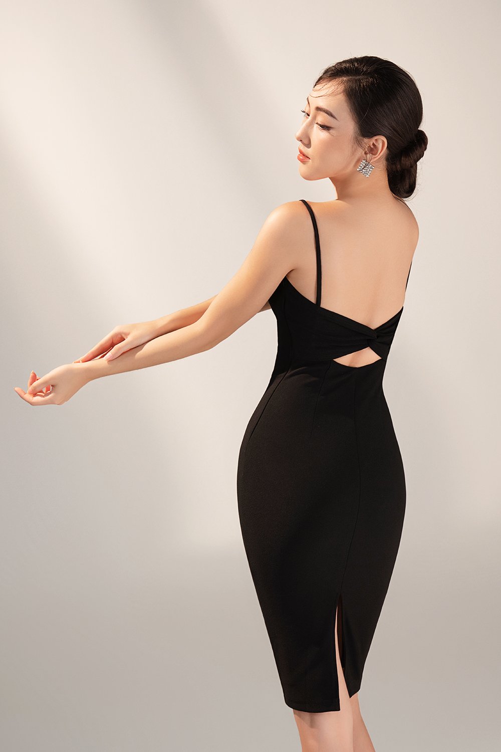 Ellery Padded Twist Back Ruched Dress in Classic Black