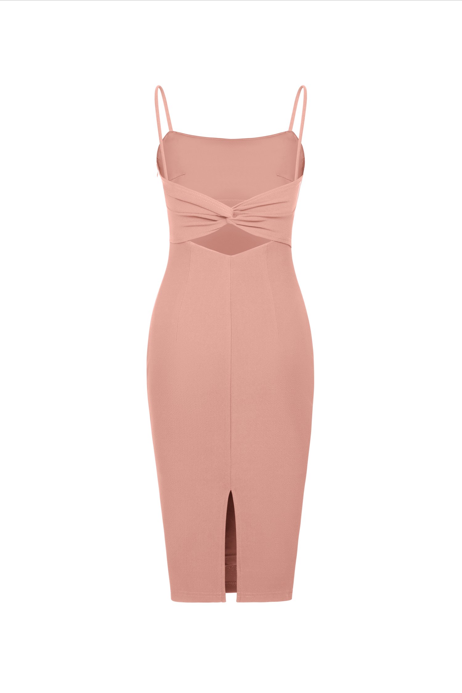 Ellery Padded Twist Back Ruched Dress in Dusty Rose