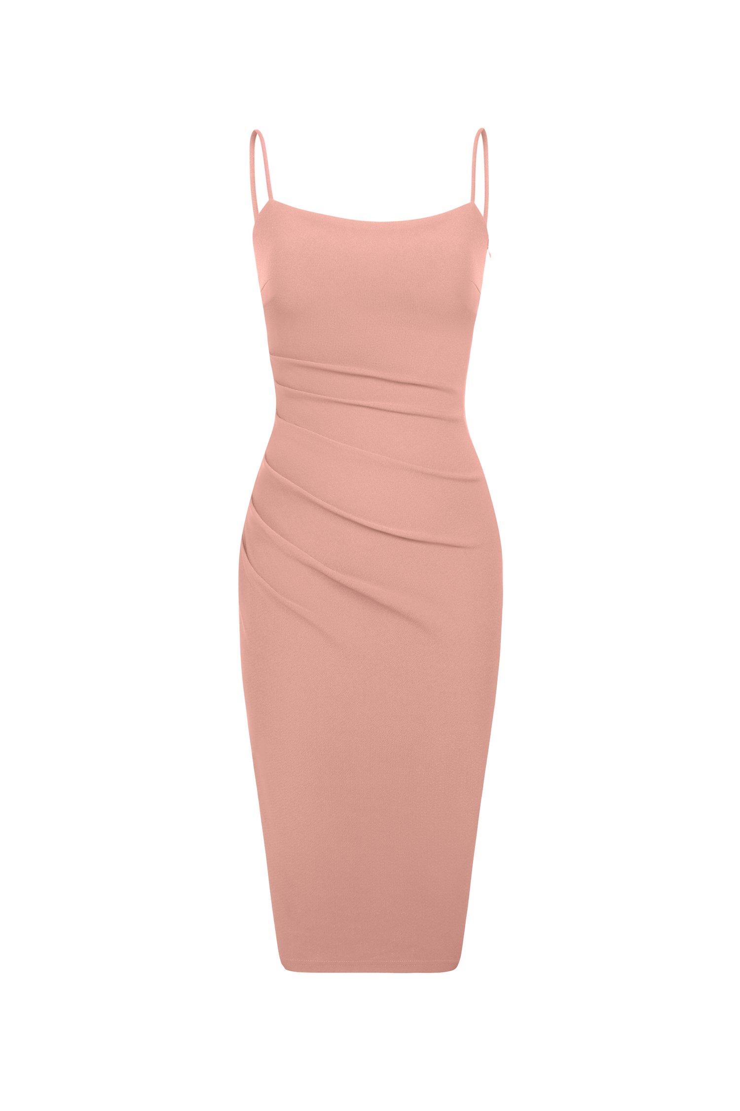 Ellery Padded Twist Back Ruched Dress in Dusty Rose
