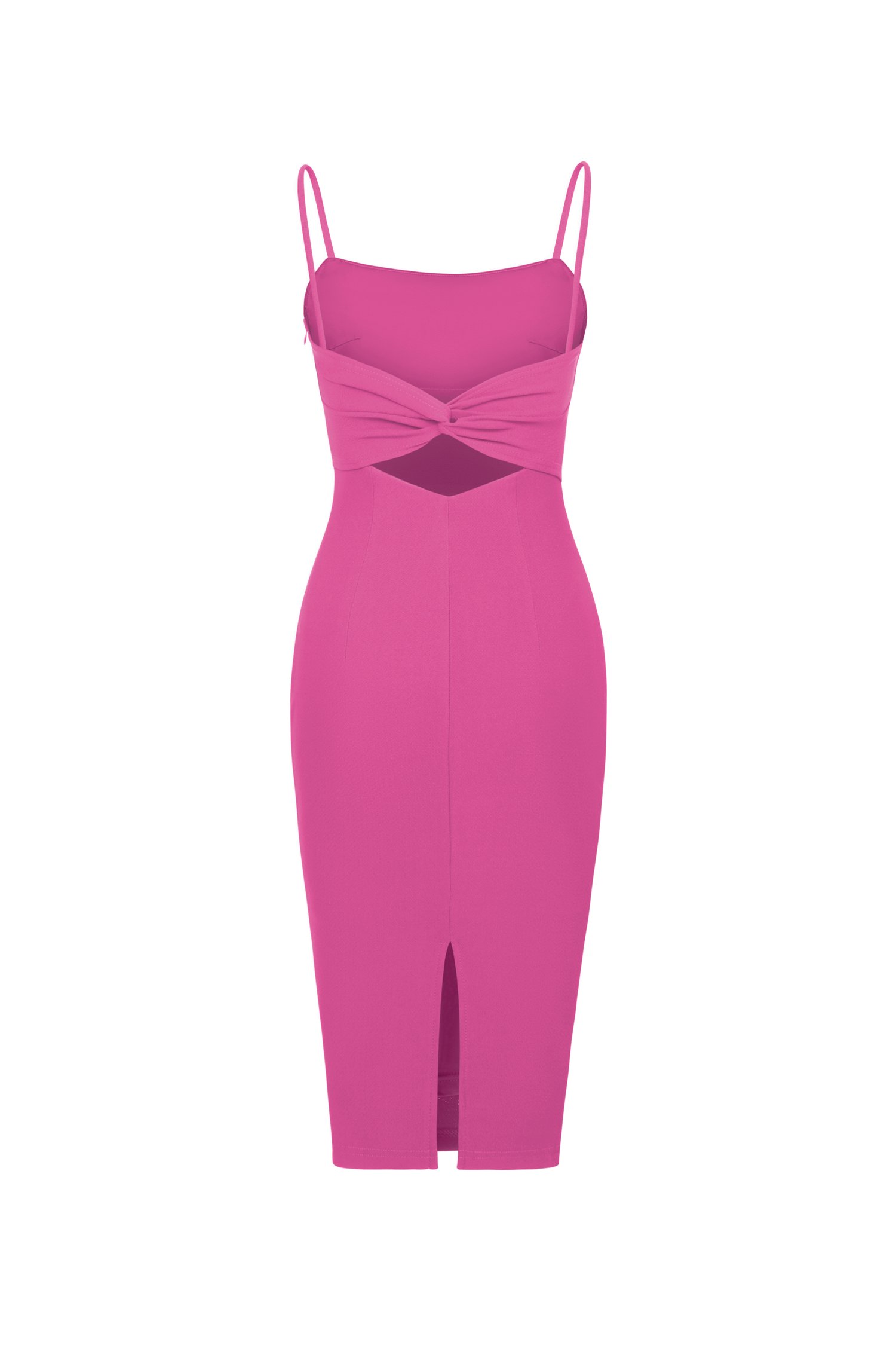 Ellery Padded Twist Back Ruched Dress in Hot Pink