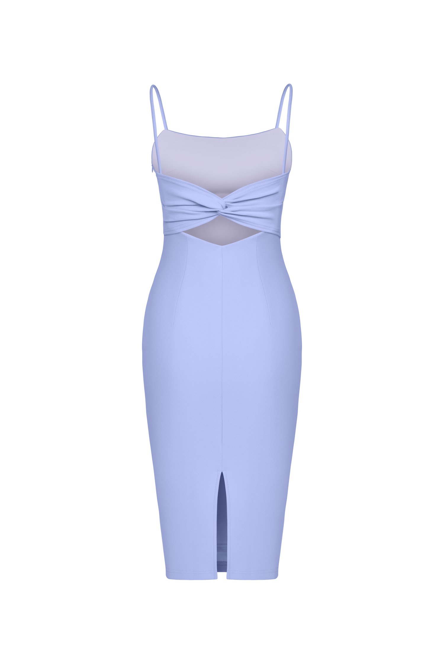 Ellery Padded Twist Back Ruched Dress in Periwinkle Blue