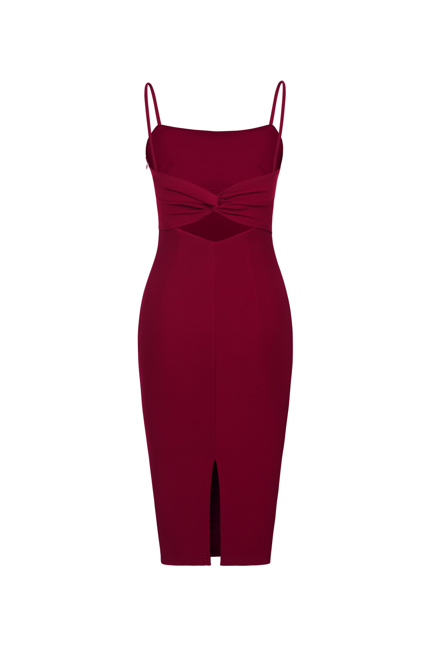 Ellery Padded Twist Back Ruched Dress in Wine Red